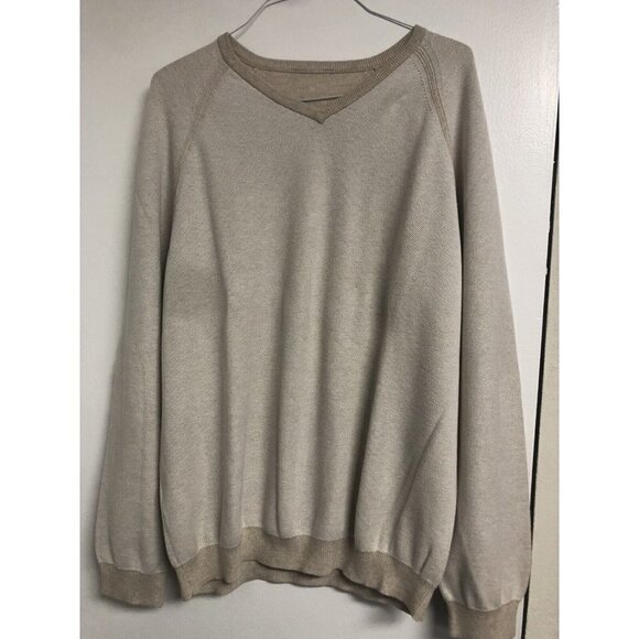 Men's TOMMY BAHAMA Sweater Cotton Long Sleeve Beige V Neck Pull Over Size XL - Picture 1 of 2